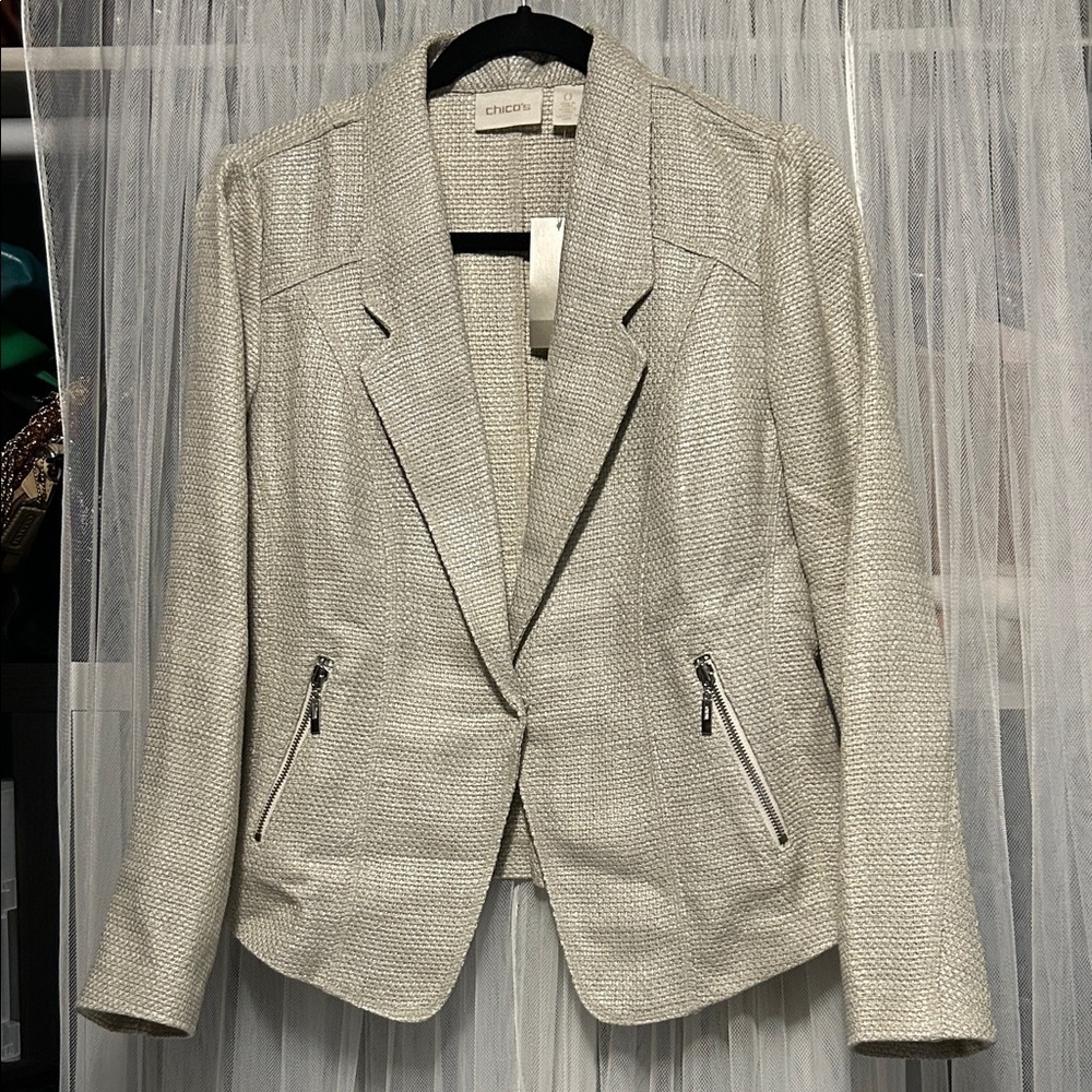 Nwt Chico’s Women's Cream Textured Jacket Size 0(xs)